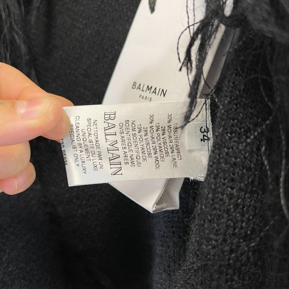 Balmain Pristine Tie Up Poncho Belt and Fringe Black 34 US 2 PRISTINE - Picture 7 of 8